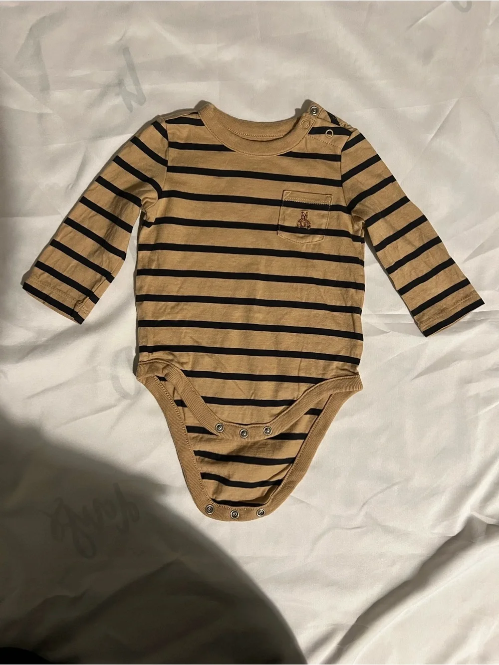 Set of Three Baby Gap Long Sleeve One-Piece Bodysuits Black, Gray, Tan Stripe
